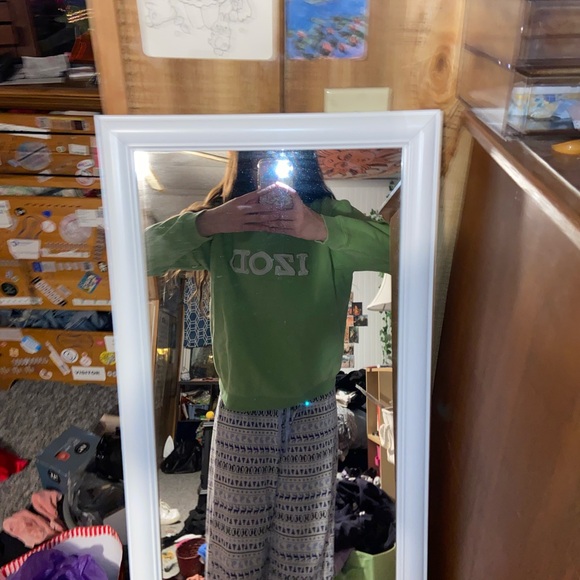 Womens Izod Lime Green Cotton Fleece Crewneck Sweatshirt Size Medium - Picture 2 of 3